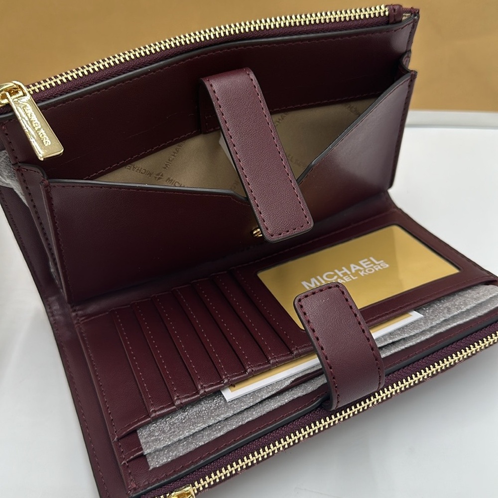 Michael Kors Jet Set Travel Lg Double-Zip Wristlet-Wallet-PhoneHolder Oxblood - Picture 7 of 15